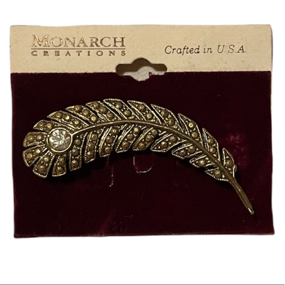 Romantic Feminine Victorian Feather Bling Brooch Pin Boho Gypsy Renaissance